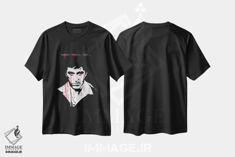 تیشرت مشکی طرح دار هنر فیلم صورت زخمی، هنر دیجیتال اثر ۲ توست دیزاین | فروشگاه ایماژ