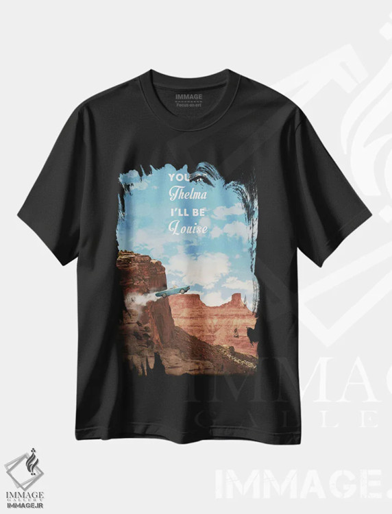 تیشرت مشکی طرح دار هنر فیلم سفر تلما و لوئیز، هنر دیجیتال اثر ۲ توست دیزاین | فروشگاه ایماژ