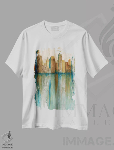 تیشرت سفید طرح دار چشم انداز شهر ۱، دکور معاصر اثر نورم اولسن | فروشگاه ایماژ