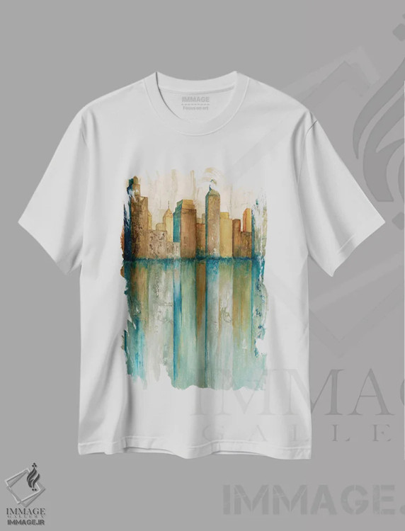 تیشرت سفید طرح دار چشم انداز شهر ۱، دکور معاصر اثر نورم اولسن | فروشگاه ایماژ