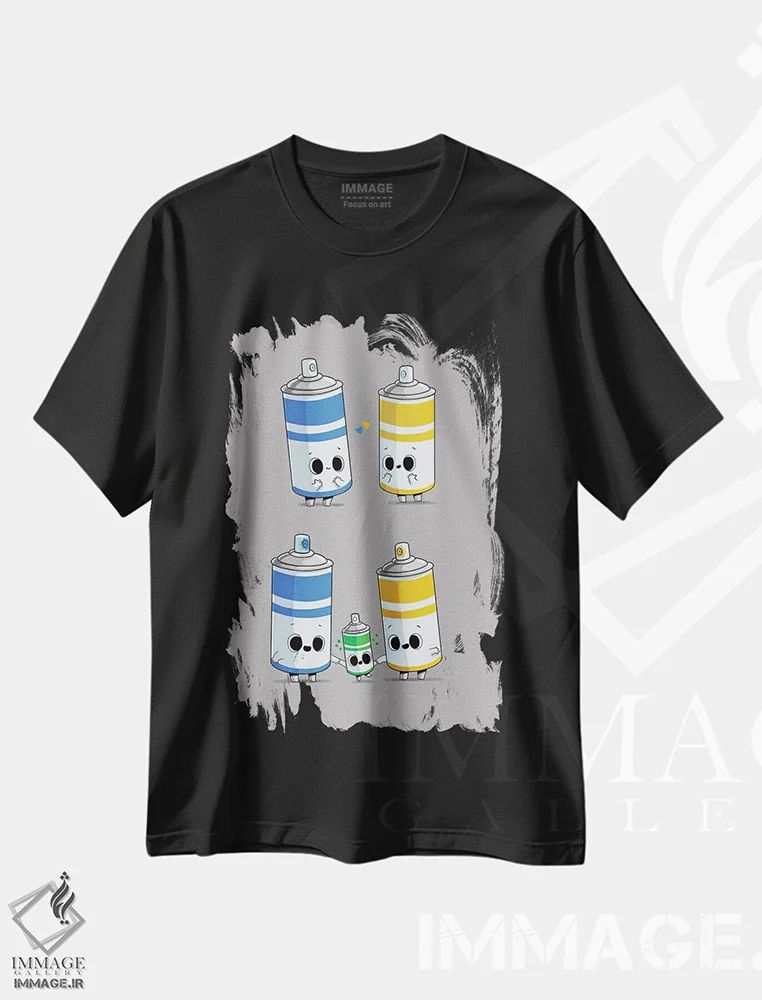 تیشرت مشکی طرح دار خانواده رنگارنگ، هنر دیجیتال اثر نائولیتو | فروشگاه ایماژ