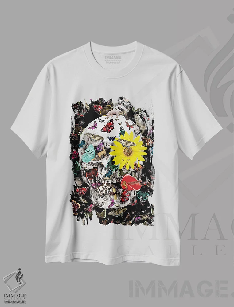 تیشرت سفید طرح دار اکوسیستم جمجمه، دکوراسیون جایگزین اثر نوتسنیو آرت | immage.ir