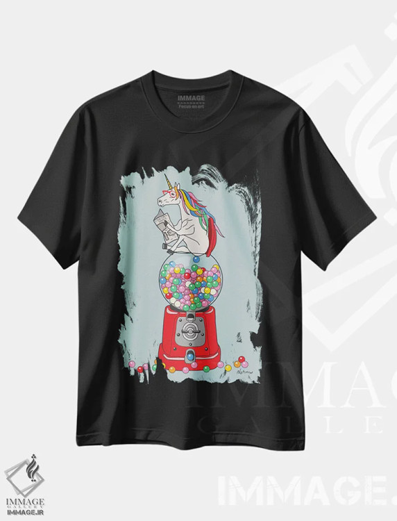 تیشرت مشکی طرح دار آدامس تک شاخ، هنر دیجیتال اثر نوتسنیو آرت | immage.ir