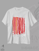 تیشرت سفید طرح دار خطوط رژگونه ای قرمز، تزئینی اثر نوتسنیو آرت | immage.ir