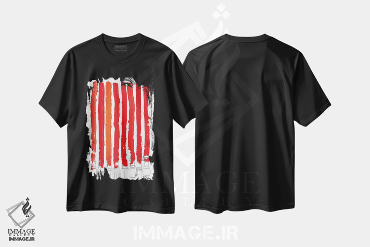 تیشرت مشکی طرح دار خطوط رژگونه ای قرمز، تزئینی اثر نوتسنیو آرت | فروشگاه ایماژ