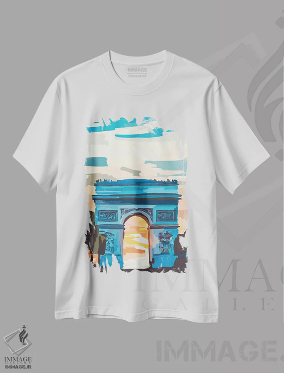تیشرت سفید طرح دار قوس، تزئینی اثر آملیا نویز | فروشگاه ایماژ