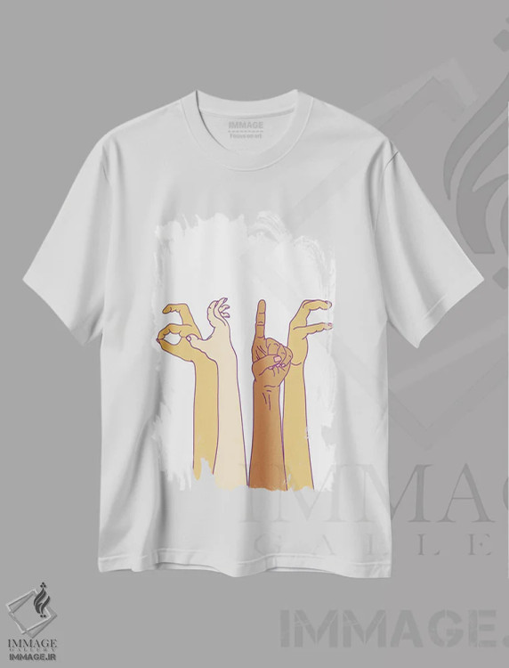 تیشرت سفید طرح دار علامت های دست گویا "مثلاً"، تزئینی اثر نوتسنیو آرت | immage.ir