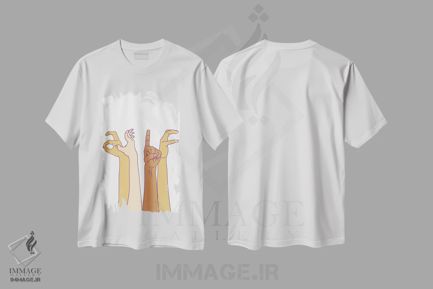 تیشرت سفید طرح دار علامت های دست گویا "مثلاً"، تزئینی اثر نوتسنیو آرت | immage.ir