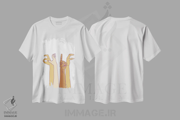 تیشرت سفید طرح دار علامت های دست گویا "مثلاً"، تزئینی اثر نوتسنیو آرت | immage.ir