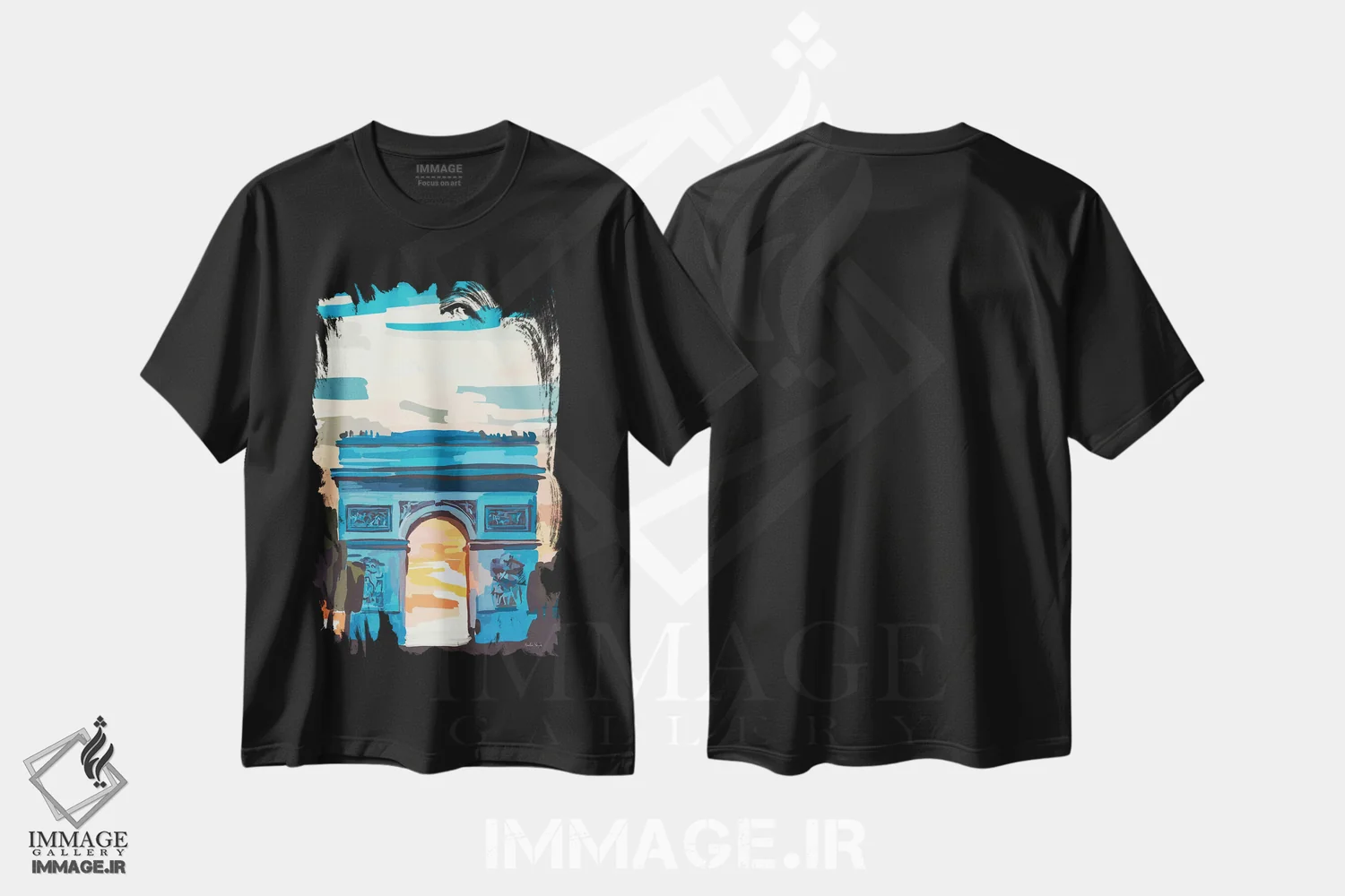 تیشرت مشکی طرح دار قوس، تزئینی اثر آملیا نویز | immage.ir