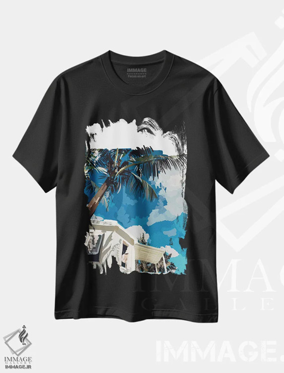 تیشرت مشکی طرح دار چشم انداز استوایی، تزئینی اثر آملیا نویز | immage.ir