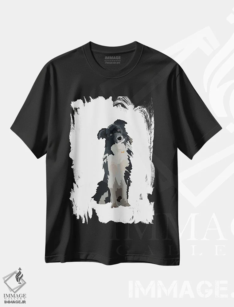 تیشرت مشکی طرح دار توله سگ سیاه و سفید، تزئینی اثر آملیا نویز | immage.ir