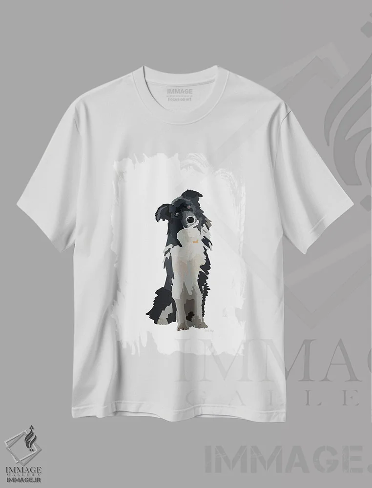 تیشرت سفید طرح دار توله سگ سیاه و سفید، تزئینی اثر آملیا نویز | فروشگاه ایماژ