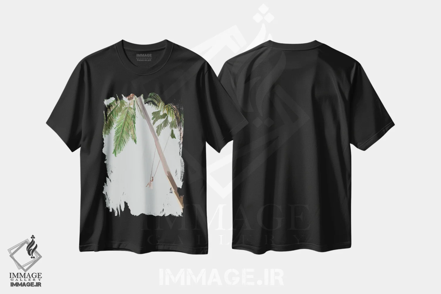 تیشرت مشکی طرح دار تاب پرنده، دکور ساحلی اثر آملیا نویز | فروشگاه ایماژ