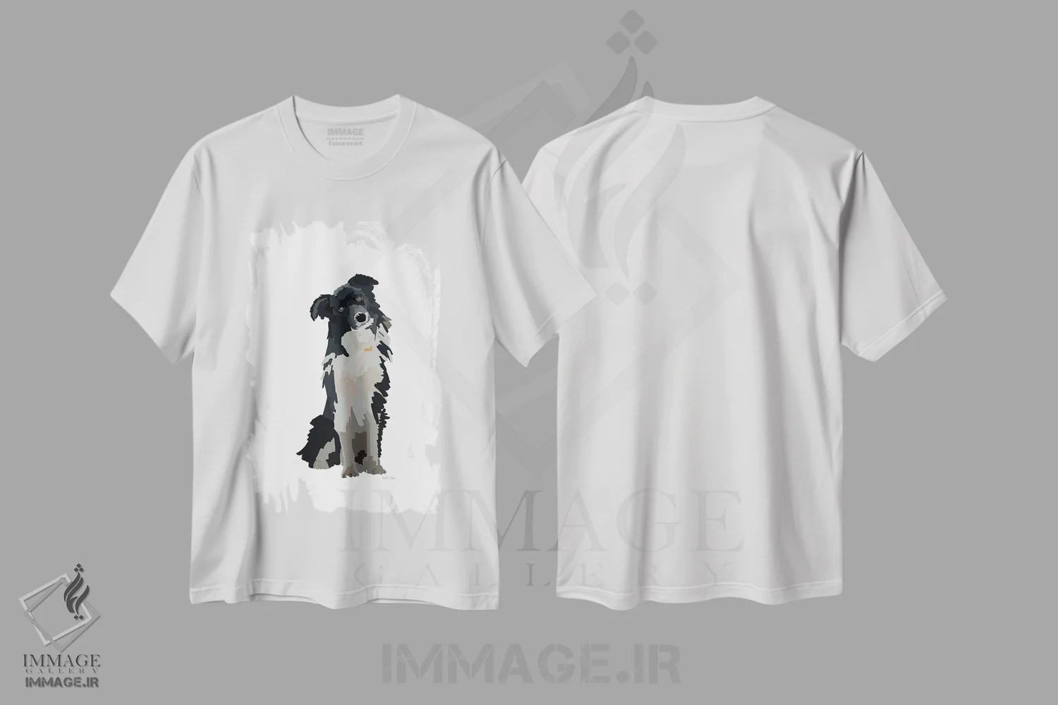 تیشرت سفید طرح دار توله سگ سیاه و سفید، تزئینی اثر آملیا نویز | فروشگاه ایماژ