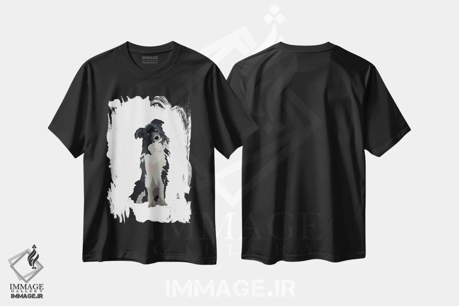 تیشرت مشکی طرح دار توله سگ سیاه و سفید، تزئینی اثر آملیا نویز | immage.ir