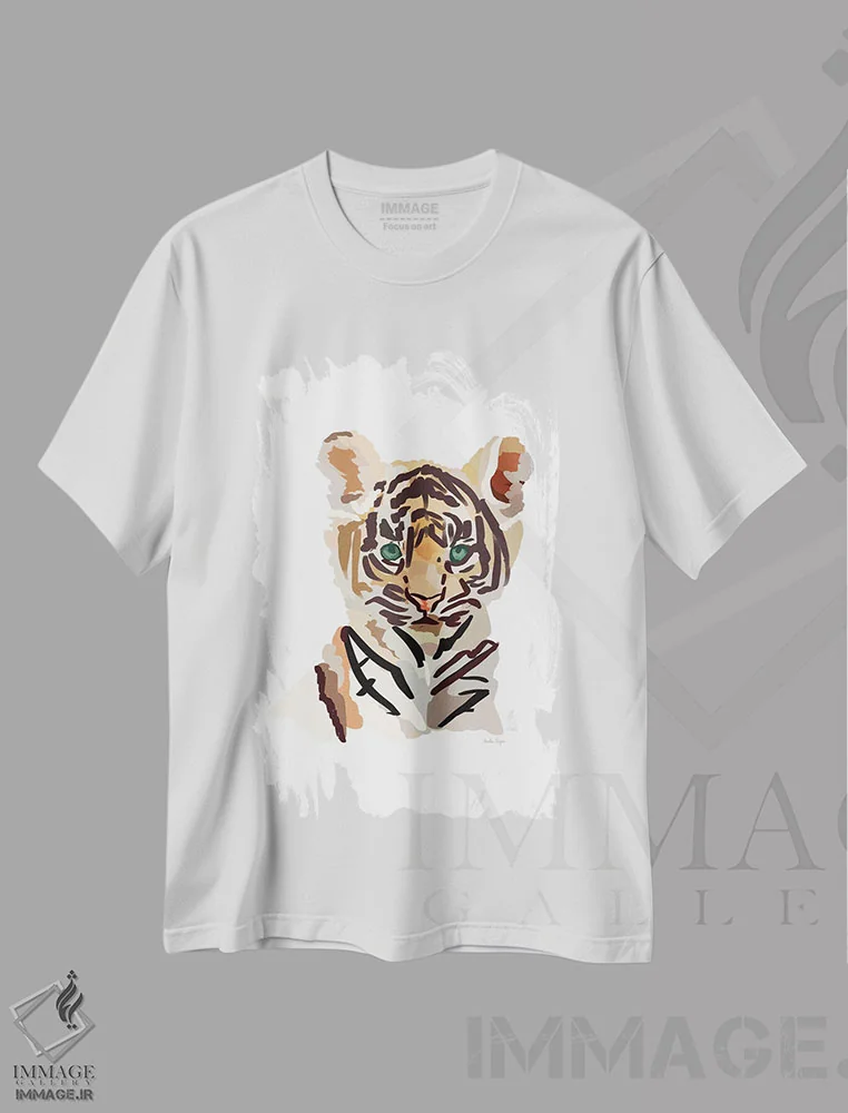 تیشرت سفید طرح دار ببر بچه، تزئینی اثر آملیا نویز | immage.ir