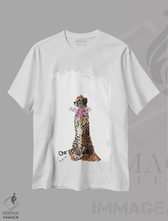 تیشرت سفید طرح دار گل های یوزپلنگ، تزئینی اثر آملیا نویز | فروشگاه ایماژ