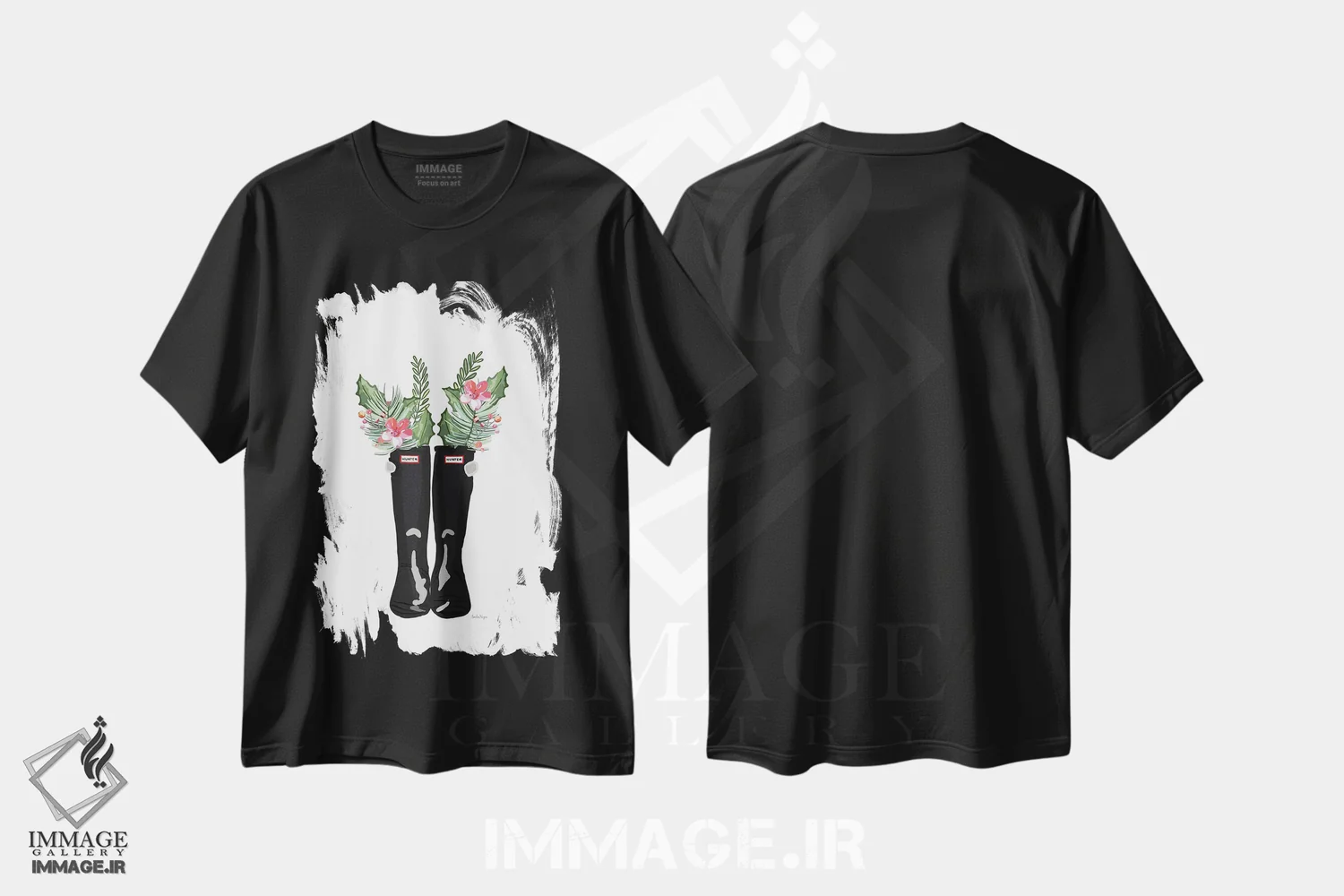 تیشرت مشکی طرح دار چکمه های کریسمس، تزئینی اثر آملیا نویز | فروشگاه ایماژ