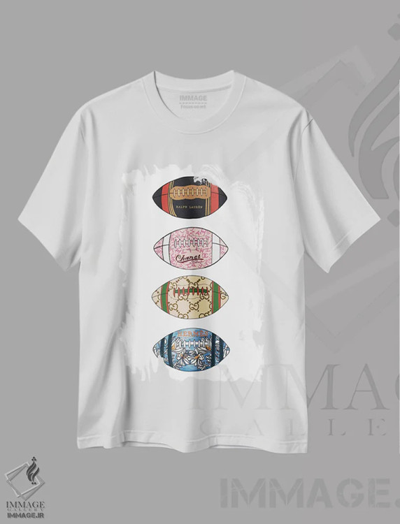 تیشرت سفید طرح دار توپ های فوتبال اوت کوتور، تزئینی اثر آملیا نویز | فروشگاه ایماژ