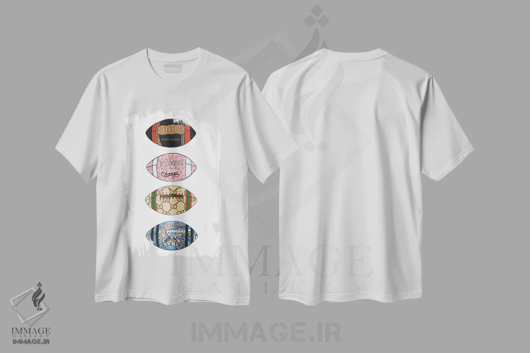 تیشرت سفید طرح دار توپ های فوتبال اوت کوتور، تزئینی اثر آملیا نویز | فروشگاه ایماژ