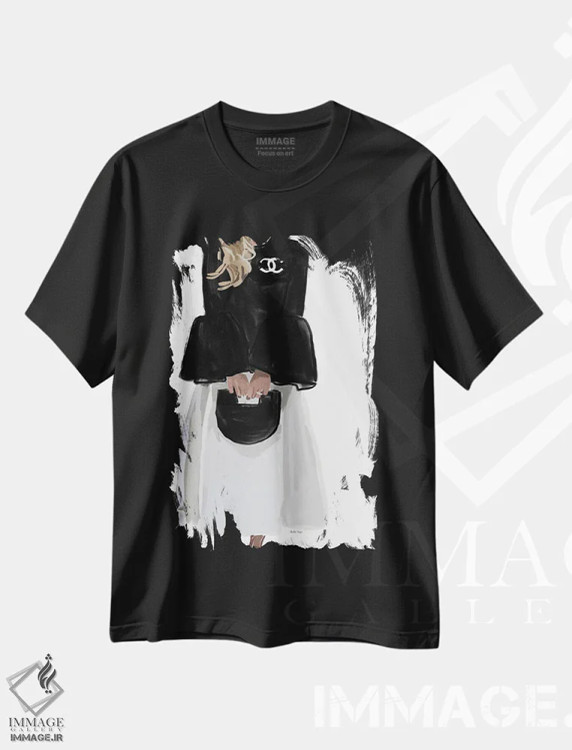 تیشرت مشکی طرح دار دختر اوت کوتور، تزئینی اثر آملیا نویز | فروشگاه ایماژ