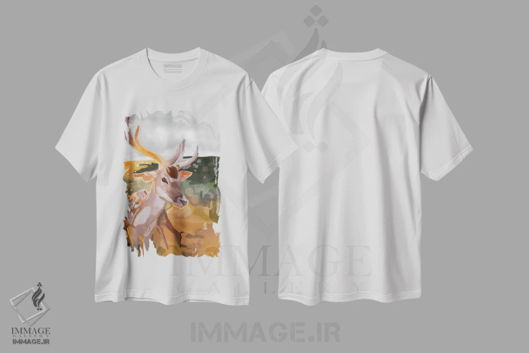 تیشرت سفید طرح دار گوزن، دکور کلبه و لژ اثر آملیا نویز | immage.ir