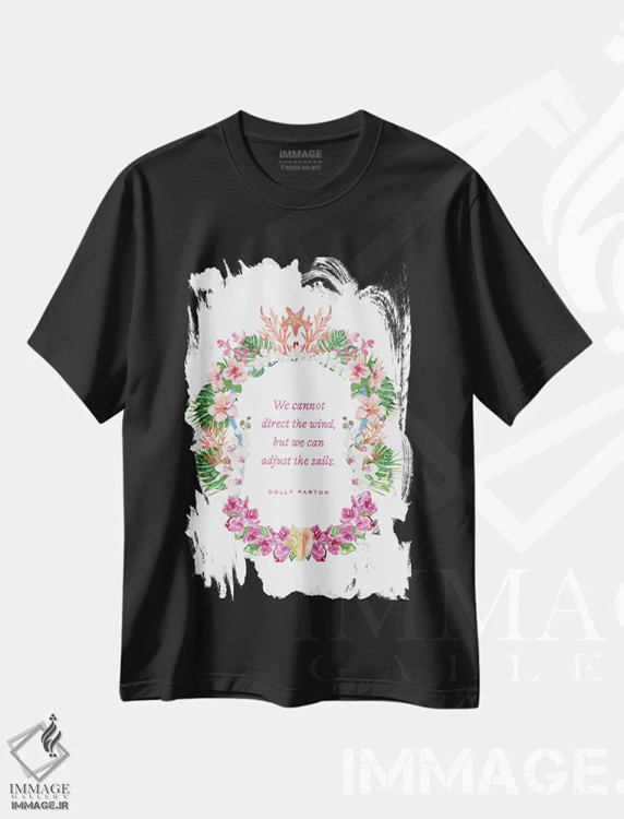 تیشرت مشکی طرح دار دالی پارتن، تزئینی اثر آملیا نویز | فروشگاه ایماژ