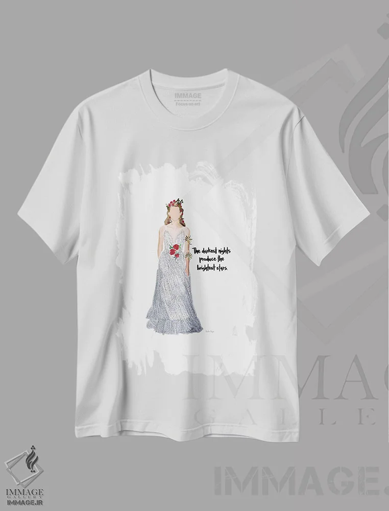 تیشرت سفید طرح دار شب مُد، تزئینی اثر آملیا نویز | immage.ir