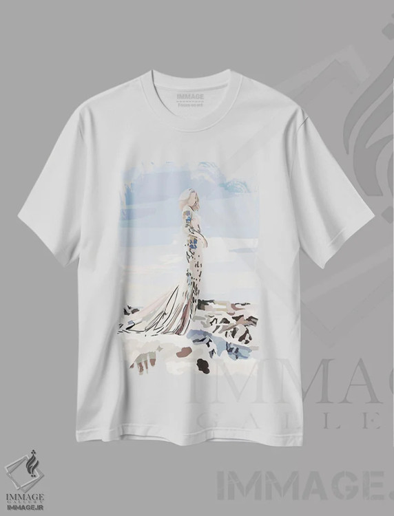تیشرت سفید طرح دار دختر اقیانوسی مد، تزئینی اثر آملیا نویز | فروشگاه ایماژ