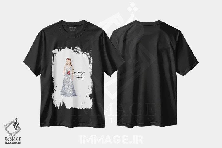 تیشرت مشکی طرح دار شب مُد، تزئینی اثر آملیا نویز | فروشگاه ایماژ
