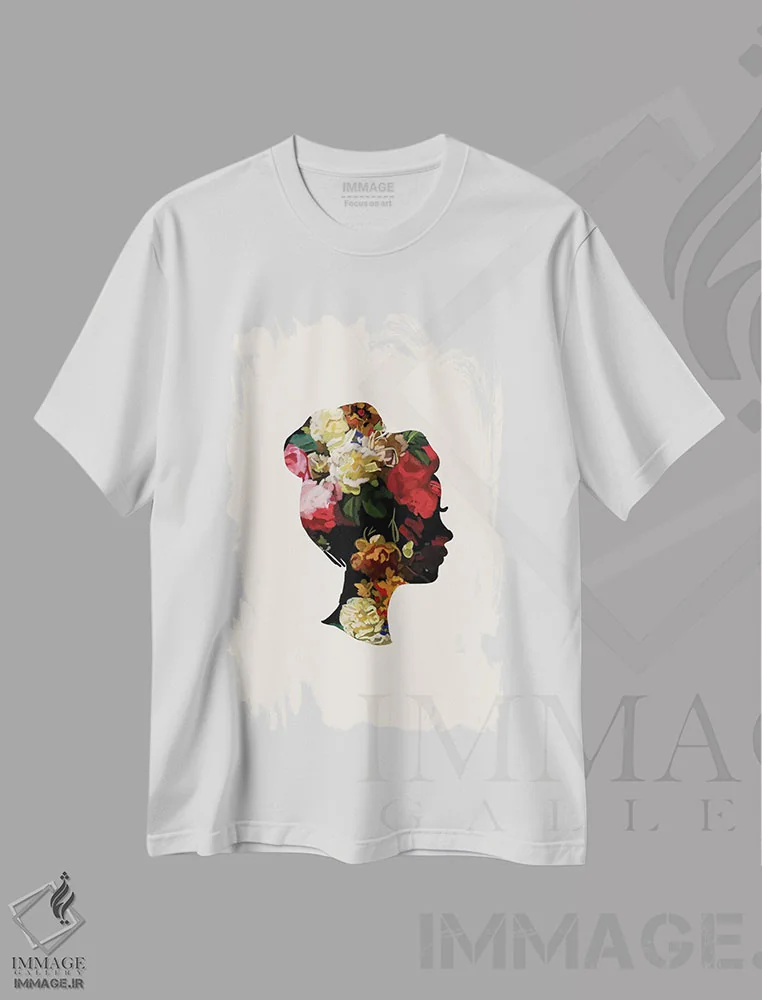 تیشرت سفید طرح دار سر با گل I، هنر آمریکایی آفریقایی تبار اثر آملیا نویز | immage.ir