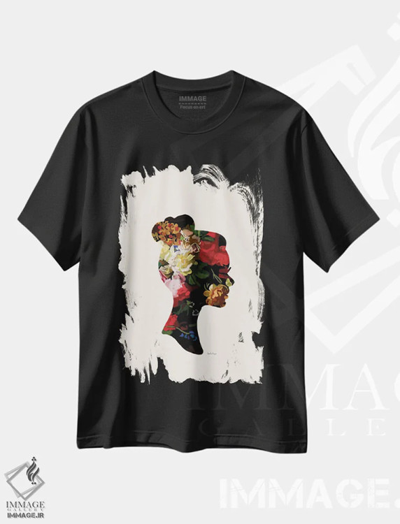 تیشرت مشکی طرح دار سر با گل III، تزئینی اثر آملیا نویز | فروشگاه ایماژ