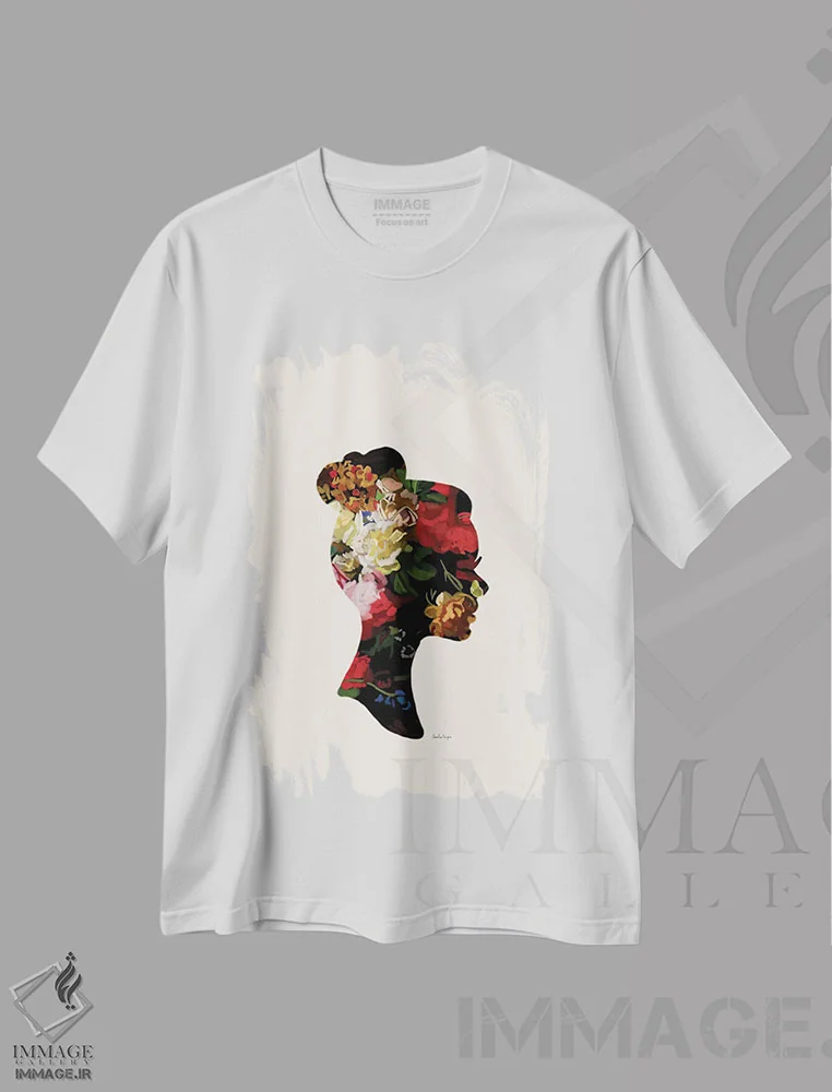 تیشرت سفید طرح دار سر با گل III، تزئینی اثر آملیا نویز | immage.ir