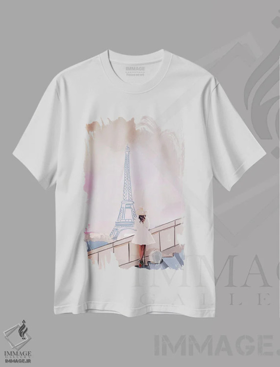 تیشرت سفید طرح دار فرانسه، تزئینی اثر آملیا نویز | فروشگاه ایماژ