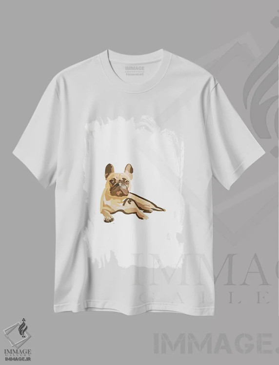 تیشرت سفید طرح دار بولداگ فرانسوی، تزئینی اثر آملیا نویز | immage.ir