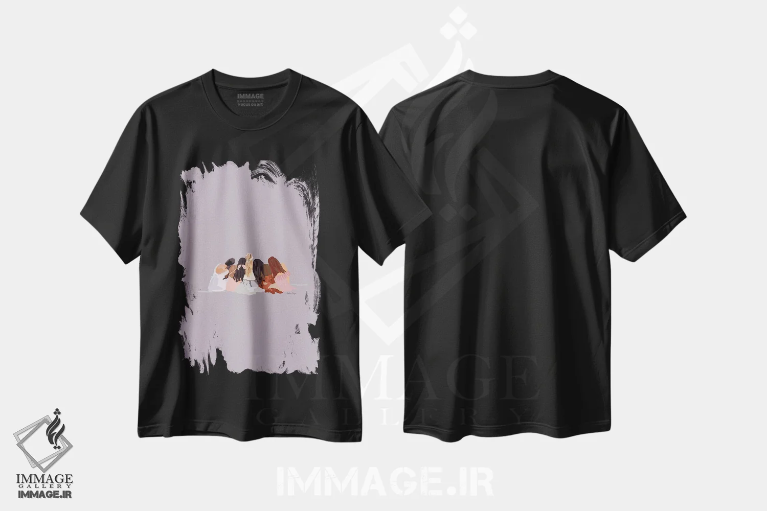تیشرت مشکی طرح دار دوستان نشسته، هنر آمریکایی آفریقایی تبار اثر آملیا نویز | فروشگاه ایماژ