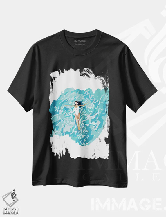 تیشرت مشکی طرح دار دختر شناور، تزئینی اثر آملیا نویز | immage.ir