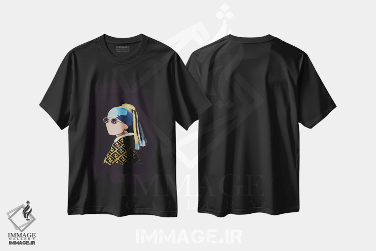تیشرت مشکی طرح دار دختر با گوشواره مرواریدی فندی، تزئینی اثر آملیا نویز | immage.ir