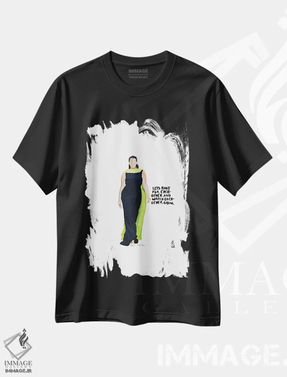 تیشرت مشکی طرح دار نقل قول درباره رشد، تزئینی اثر آملیا نویز | فروشگاه ایماژ