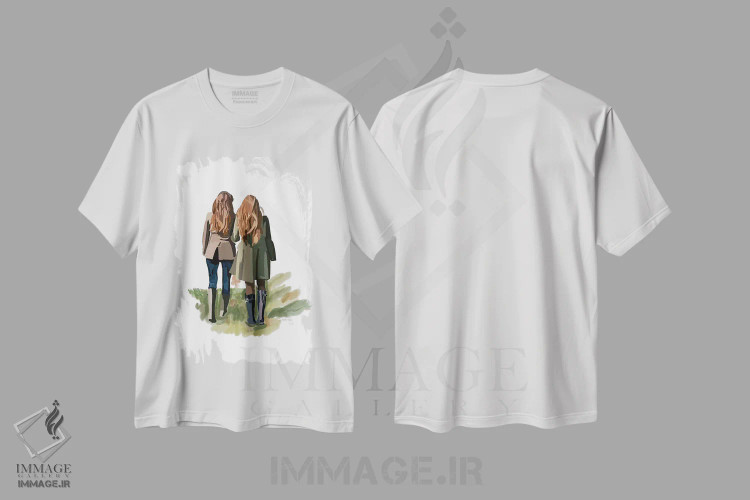تیشرت سفید طرح دار دختران در حال قدم زدن، تزئینی اثر آملیا نویز | فروشگاه ایماژ