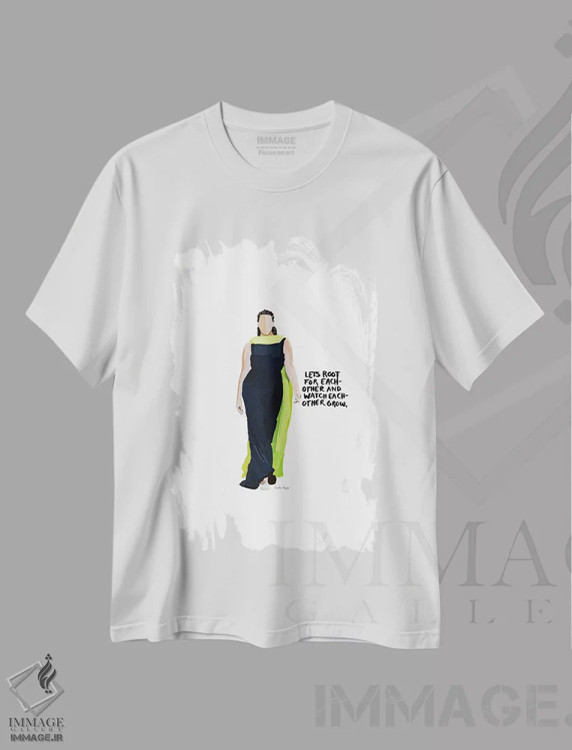 تیشرت سفید طرح دار نقل قول درباره رشد، تزئینی اثر آملیا نویز | immage.ir