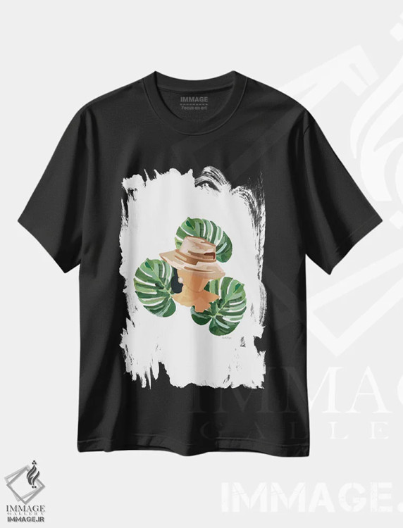 تیشرت مشکی طرح دار بانویی با نخل ها I، تزئینی اثر آملیا نویز | فروشگاه ایماژ