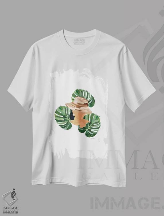 تیشرت سفید طرح دار بانویی با نخل ها I، تزئینی اثر آملیا نویز | immage.ir