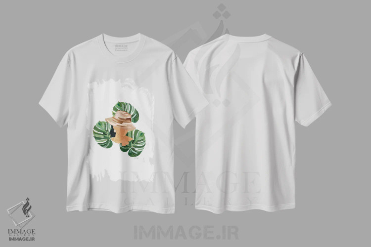 تیشرت سفید طرح دار بانویی با نخل ها I، تزئینی اثر آملیا نویز | immage.ir