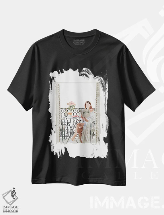 تیشرت مشکی طرح دار منوی صبحگاهی، تزئینی اثر آملیا نویز | فروشگاه ایماژ
