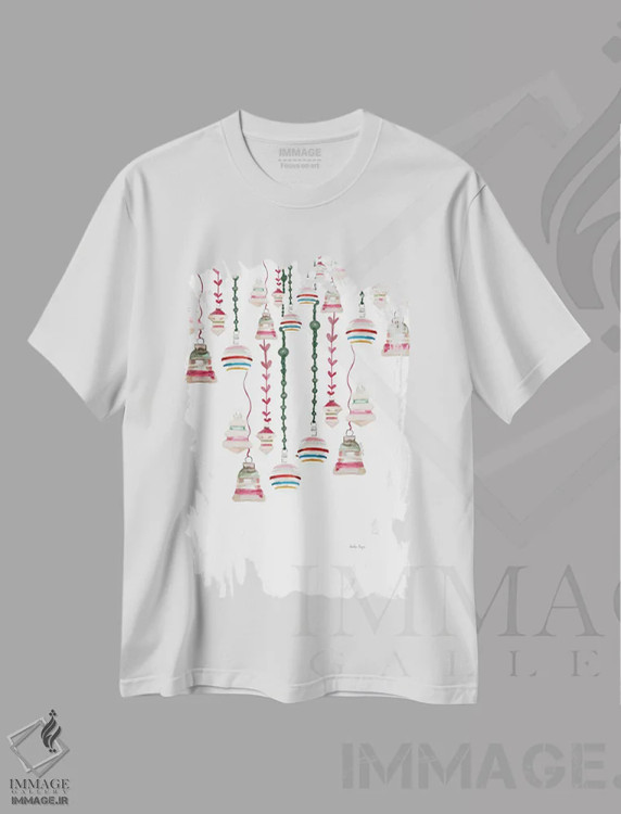 تیشرت سفید طرح دار تزئینات، تزئینی اثر آملیا نویز | فروشگاه ایماژ