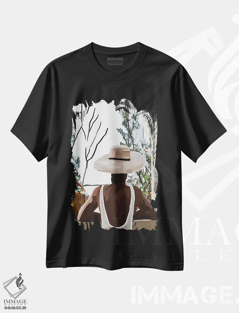 تیشرت مشکی طرح دار چشم انداز مرتفع، هنر آمریکایی آفریقایی تبار اثر آملیا نویز | فروشگاه ایماژ