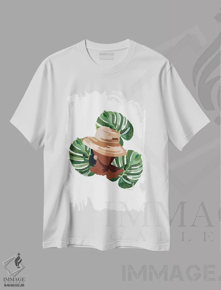 تیشرت سفید طرح دار دختر نخلستان I، هنر آمریکایی آفریقایی تبار اثر آملیا نویز | فروشگاه ایماژ