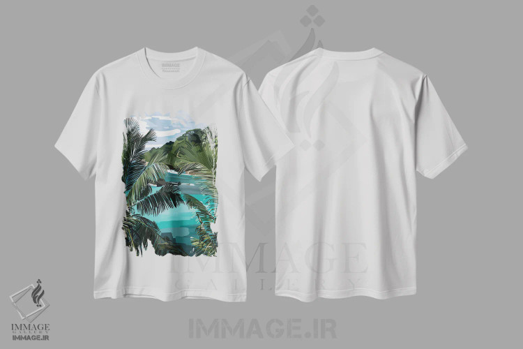 تیشرت سفید طرح دار نخل ها، دکور ساحلی اثر آملیا نویز | immage.ir